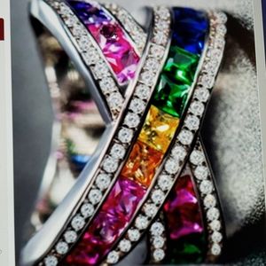 Mystic Topaz & Diamond Ring 925. STERLING SILVER Size 7